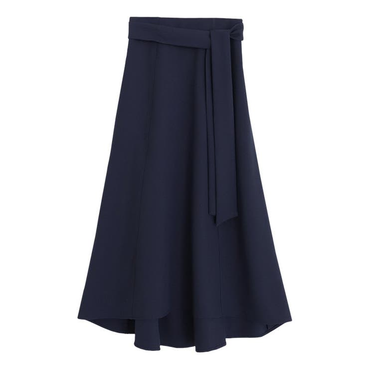 ネイビー | リネンライクベルト付フレアスカート スカート フレア | Pierrot