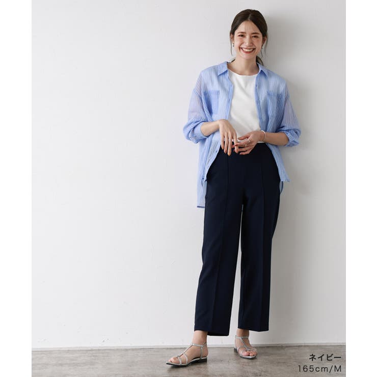 リネンライクピンタックストレートパンツ パンツ セットアップ可