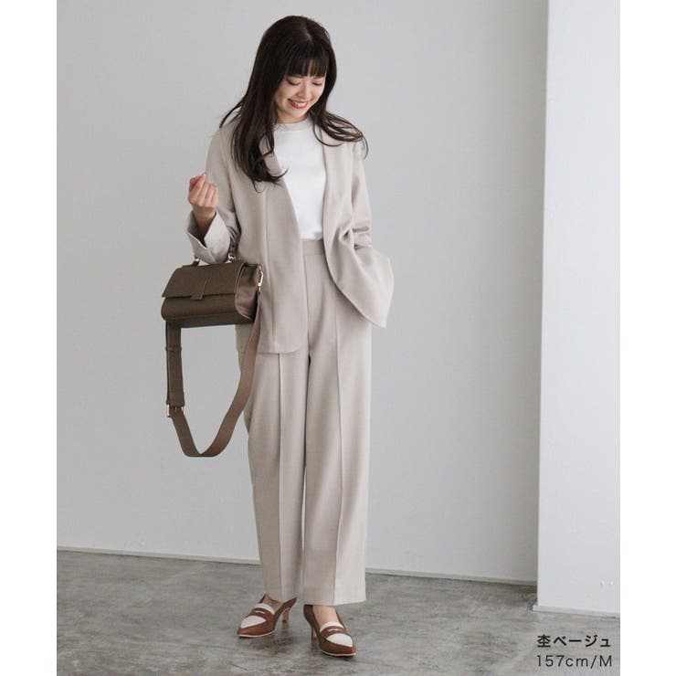 リネンライクピンタックストレートパンツ パンツ セットアップ可