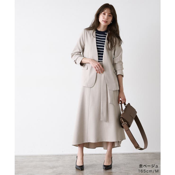 レオナール ノーカラージャケット ベージュ XL シルク リネン
