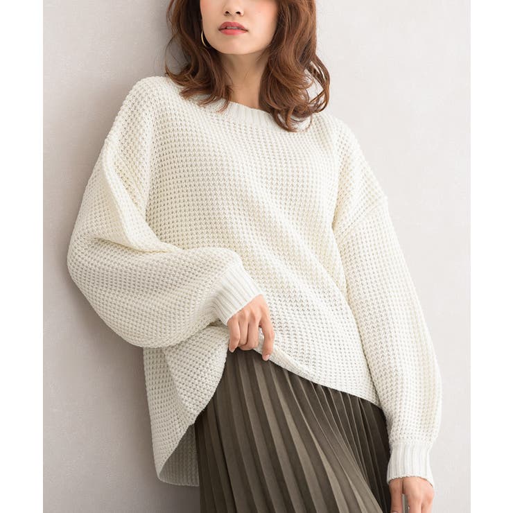 ワッフルニットTOPS ワッフル編みニットトップス ワッフル ワッフルT ワッフルニット