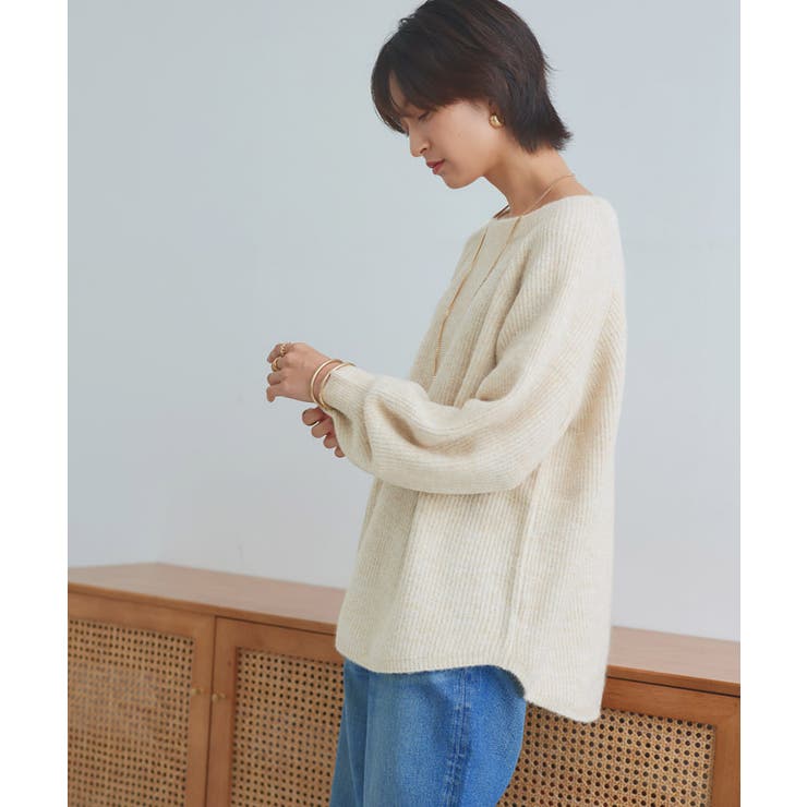 杢ライトベージュ | 【RASW】アルパカ混ボートネックニット ふわふわ ニット | Pierrot