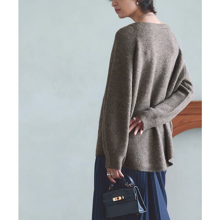 杢モカ | 【RASW】アルパカ混ボートネックニット ふわふわ ニット | Pierrot