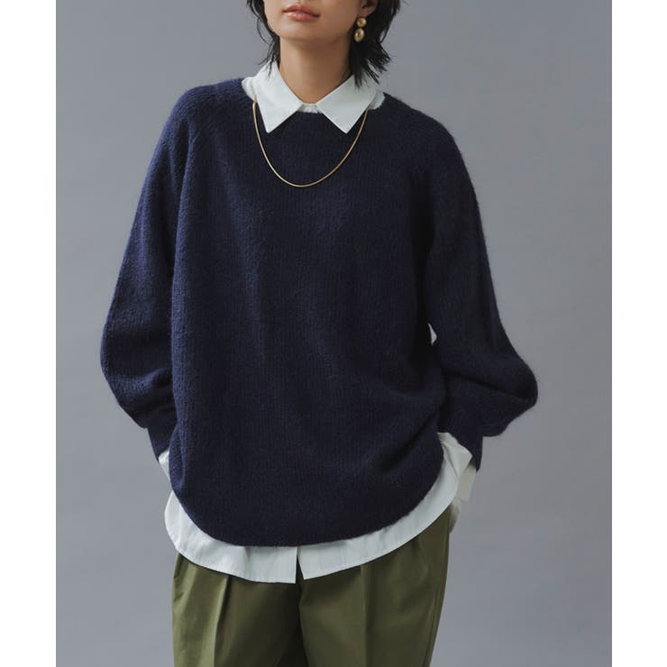 アルパカ混ボートネックニット ふわふわ ニット[品番：PRTW0003323