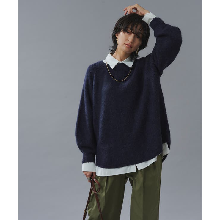 美品 バトナー アルパカ シルク混 ラグラン ニットセーター アイボリー アルパカタッチスキッパーニット