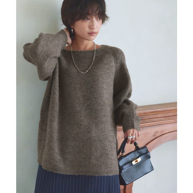 アルパカ混ボートネックニット ふわふわ ニット[品番：PRTW0003323