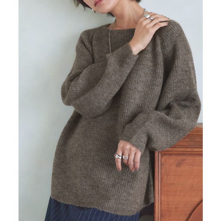 アルパカ混ボートネックニット ふわふわ ニット[品番：PRTW0003323