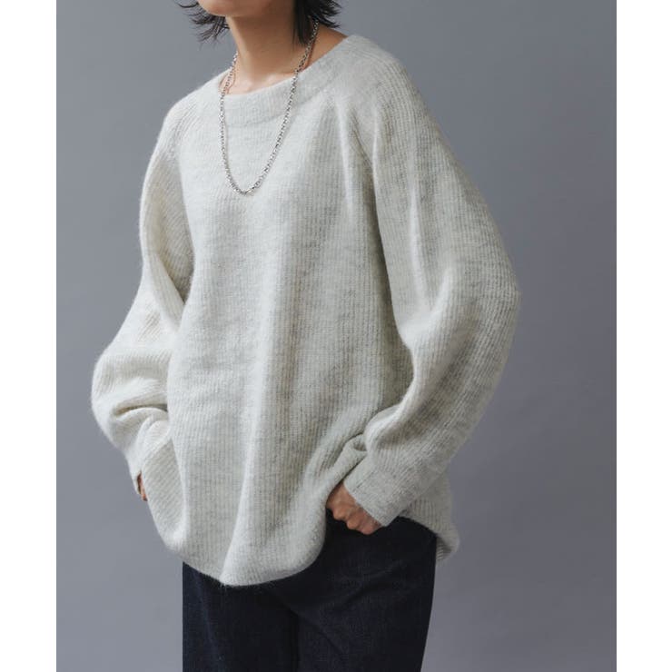 アルパカ混ボートネックニット ふわふわ ニット[品番：PRTW0003323