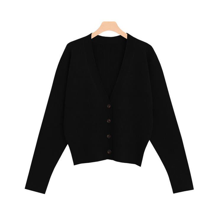ブラック | 【RASW】クロップド丈リブニットカーディガン カーディガン | Pierrot