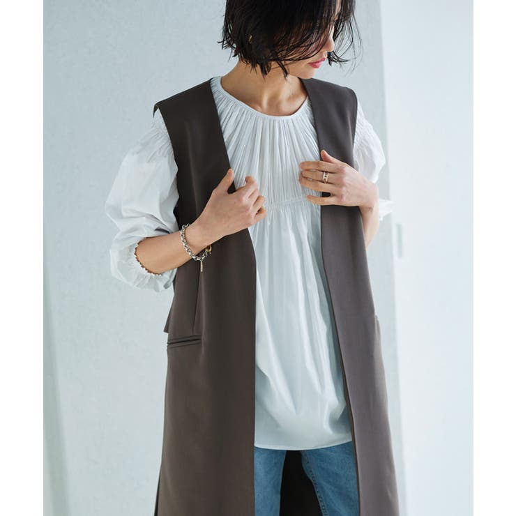 ノーカラージレ ジレ ロング[品番：PRTW0003528]｜Pierrot