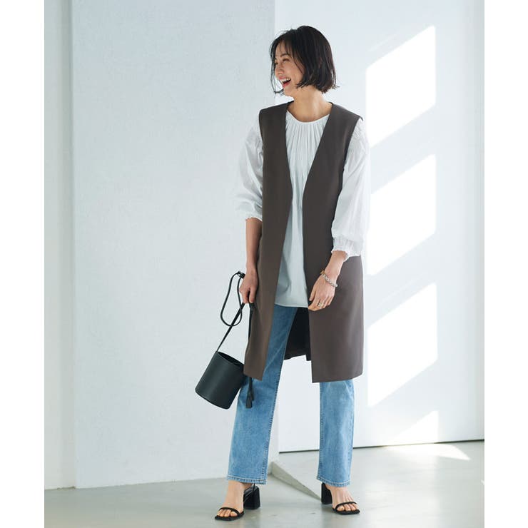 ノーカラージレ ジレ ロング[品番：PRTW0003528]｜Pierrot（ピエロ）の