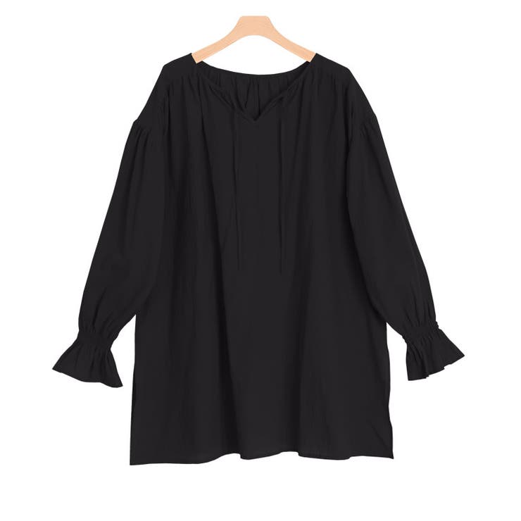ブラック | コットンボイル楊柳ギャザーブラウス ブラウス 楊柳素材 | Pierrot