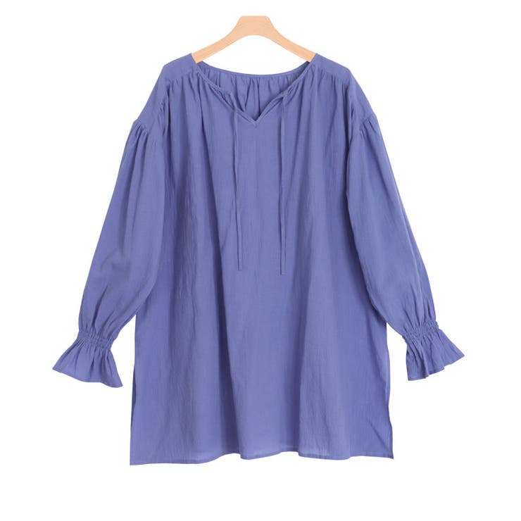 ブルー | コットンボイル楊柳ギャザーブラウス ブラウス 楊柳素材 | Pierrot