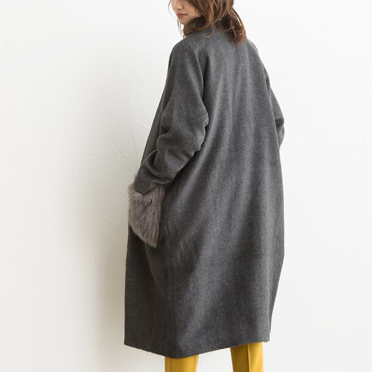 ファーポケット付き ノーカラーコートコート ノーカラーコート