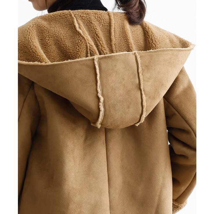 ディテイルズ DETAILS フード付きフェイクムートンコート♪ 高級感のある 裏ボアフェイク フード付きフェイクムートンコート