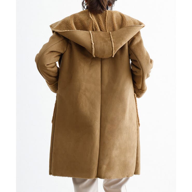 フード付きフェイクムートンコートコート アウター ムートン フェイク