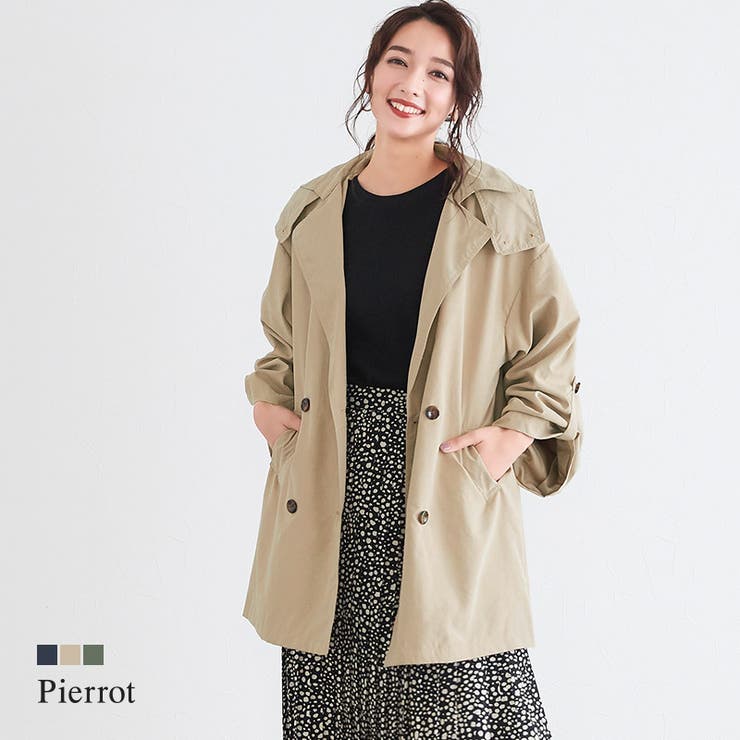 フード付き ショートトレンチコートアウター コート ジャケット トレンチコート 品番 Prtw Pierrot ピエロ のレディースファッション通販 Shoplist ショップリスト