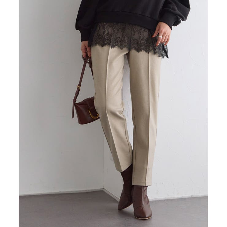 杢グレージュ | カット起毛ピンタックテーパードパンツ あったか カット起毛 | Pierrot