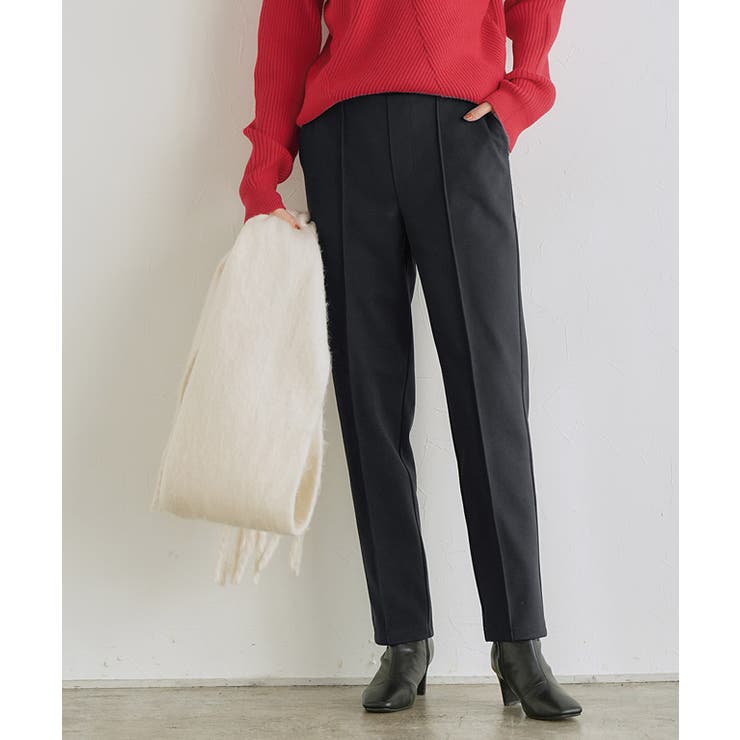 ブラック | カット起毛ピンタックテーパードパンツ あったか カット起毛 | Pierrot