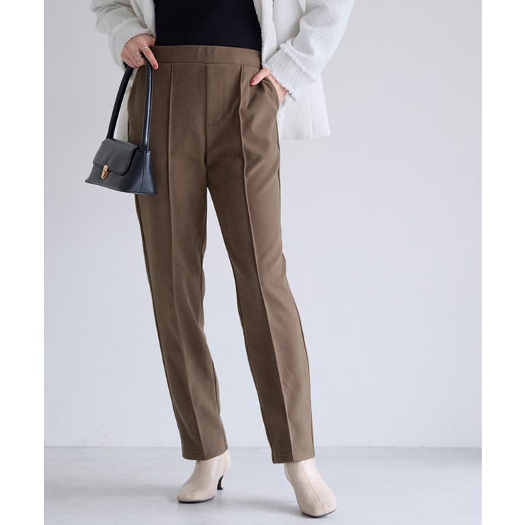 モカブラウン | カット起毛ピンタックテーパードパンツ あったか カット起毛 | Pierrot