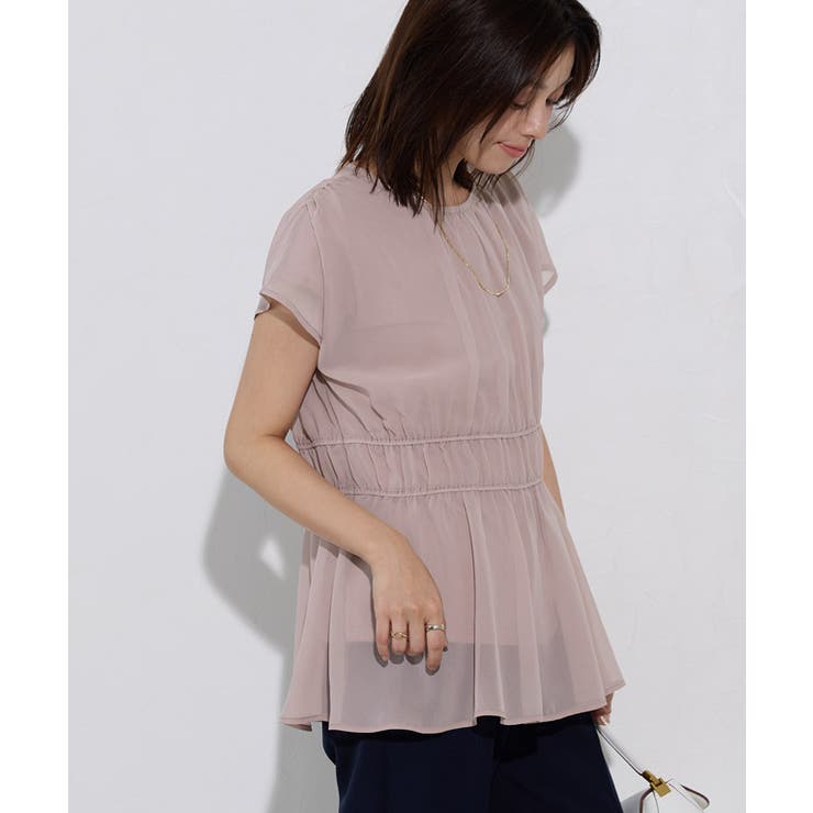 ピンク | 【機能インナー付き】ウエストシャーリングシフォンブラウス ブラウス ドッキング | Pierrot