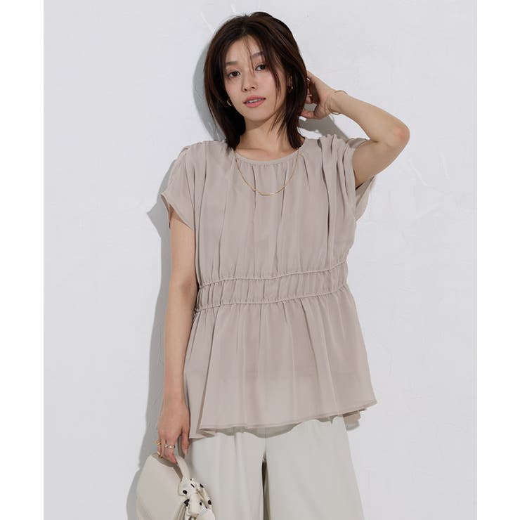 【機能インナー付き】ウエストシャーリングシフォンブラウス ブラウス ドッキング | Pierrot | 詳細画像20 