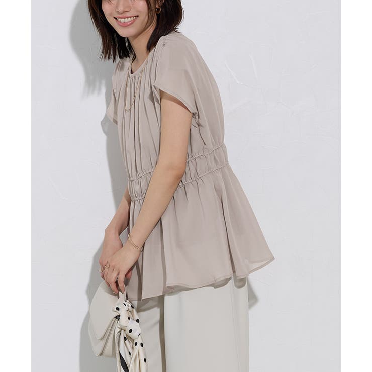 【機能インナー付き】ウエストシャーリングシフォンブラウス ブラウス ドッキング | Pierrot | 詳細画像21 