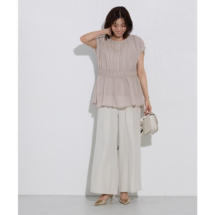 【機能インナー付き】ウエストシャーリングシフォンブラウス ブラウス ドッキング | Pierrot | 詳細画像24 