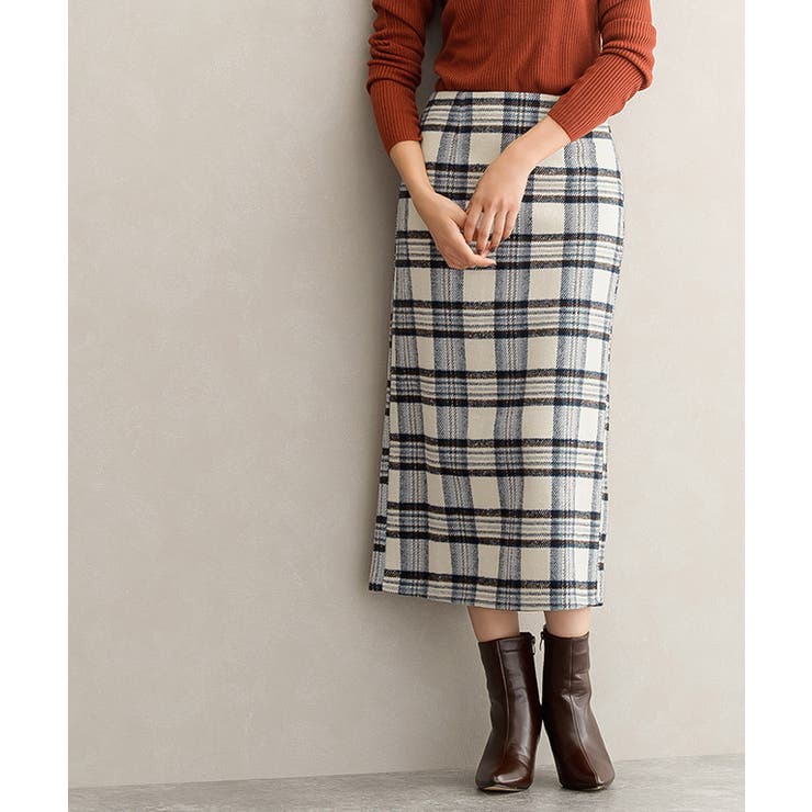 ウールタッチチェックスカート ロングスカート タイトスカート