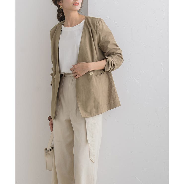 モカ | コットンノーカラーダブルジャケット ジャケット テーラードジャケット | Pierrot