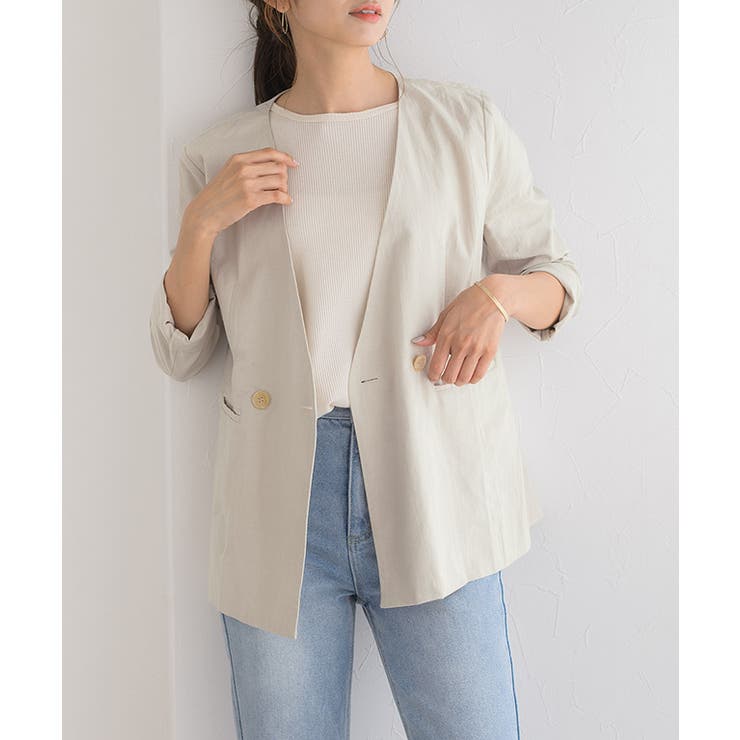 コットンノーカラーダブルジャケット ジャケット テーラードジャケット | Pierrot | 詳細画像7 