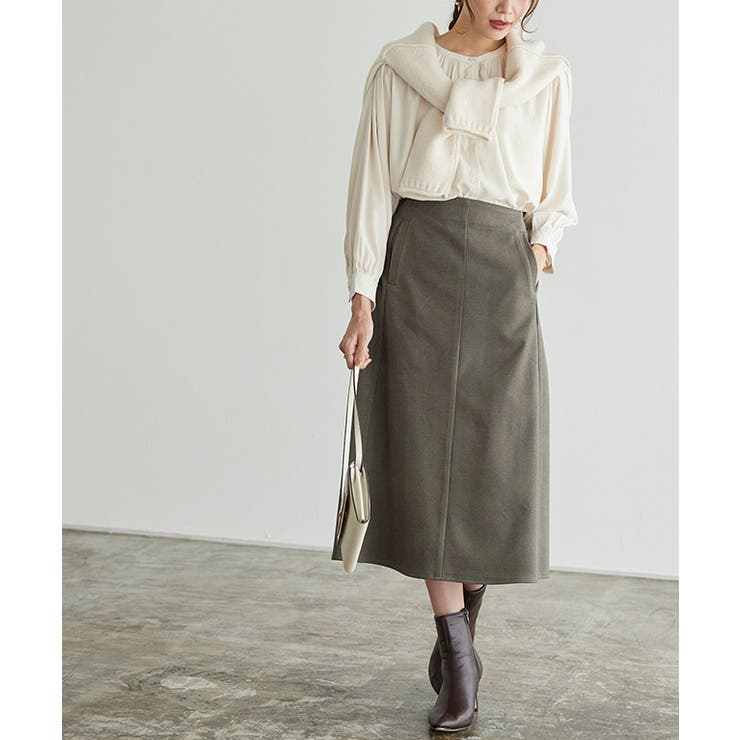 杢モカーキ | ウールタッチフレアスカート スカート フレアスカート Aラインスカート 膝下丈 | Pierrot