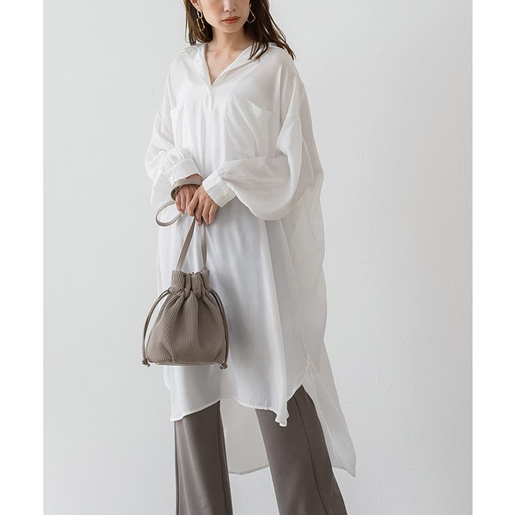オフホワイト | ヘンリーネックチュニックシャツワンピース ワンピース シャツワンピース シャツ | Pierrot