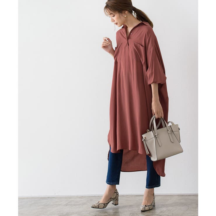 テラコッタ | ヘンリーネックチュニックシャツワンピース ワンピース シャツワンピース シャツ | Pierrot