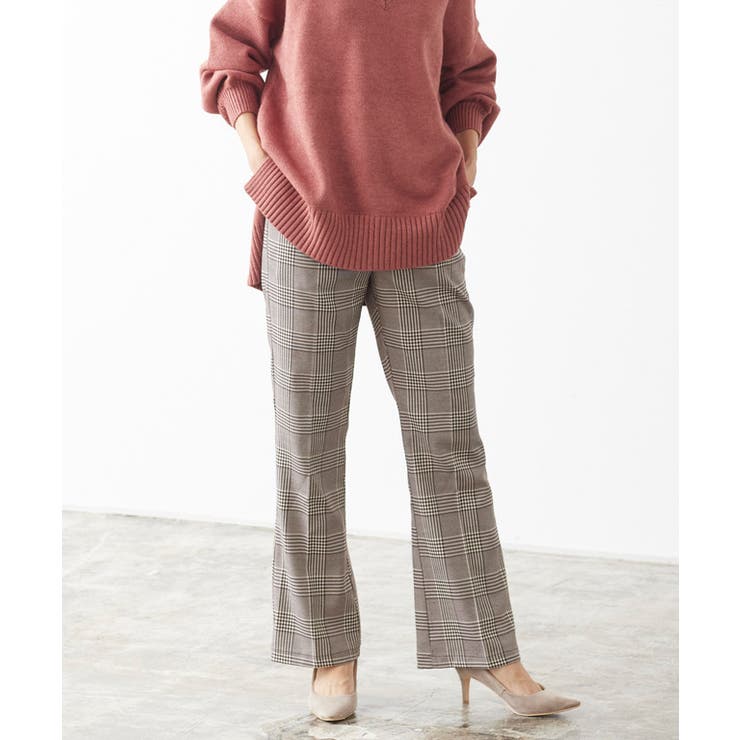 ブラウン | チェック柄セミフレアパンツ パンツ チェック チェック柄 セットアップ | Pierrot