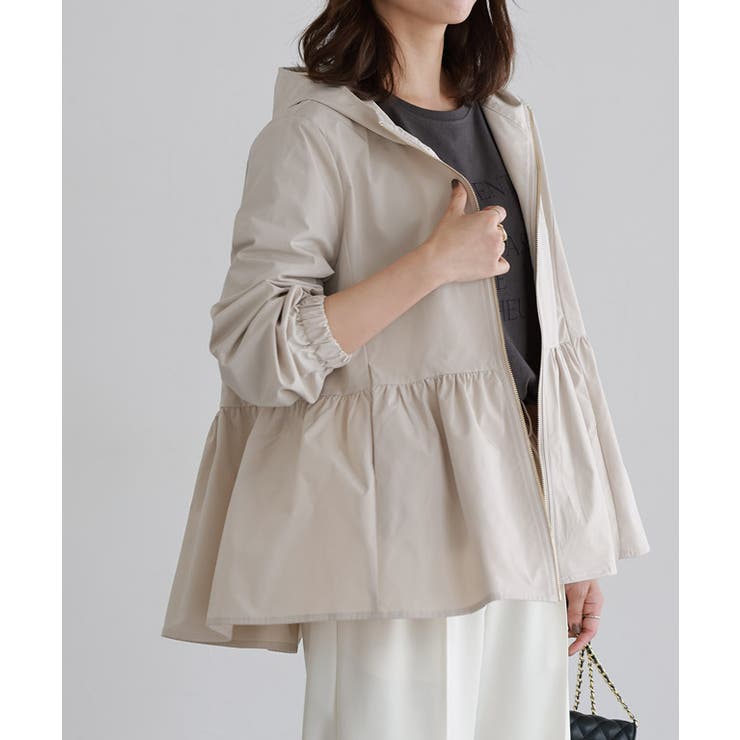 ライトグレージュ | ヘムフレアフーディブルゾン 春 春服 | Pierrot