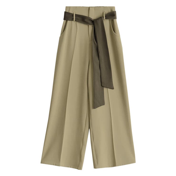 ベージュ×ブラウン | バイカラーベルトワイドパンツ パンツ ワイドパンツ | Pierrot