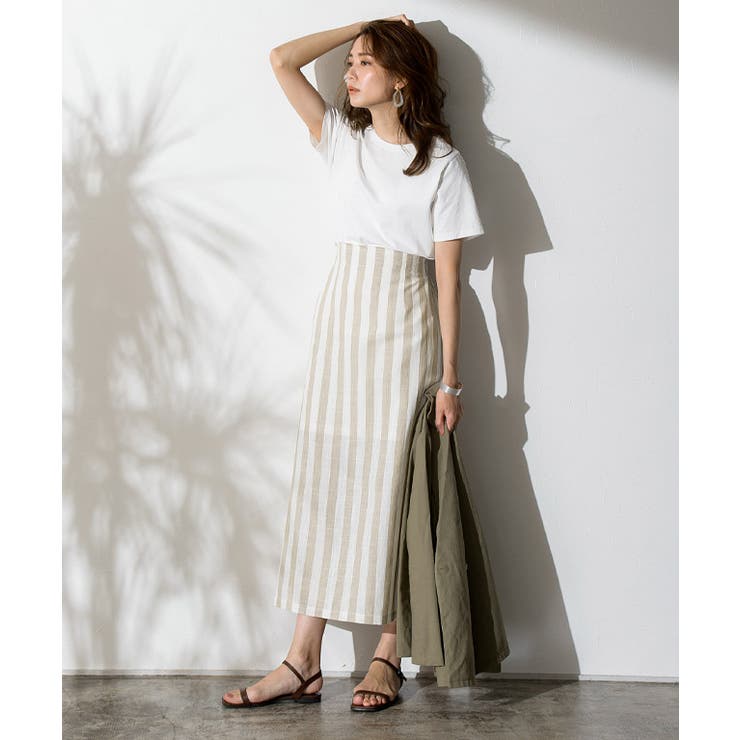 45RPM ウール麻混 ストライプひざ丈スカート サイズ3