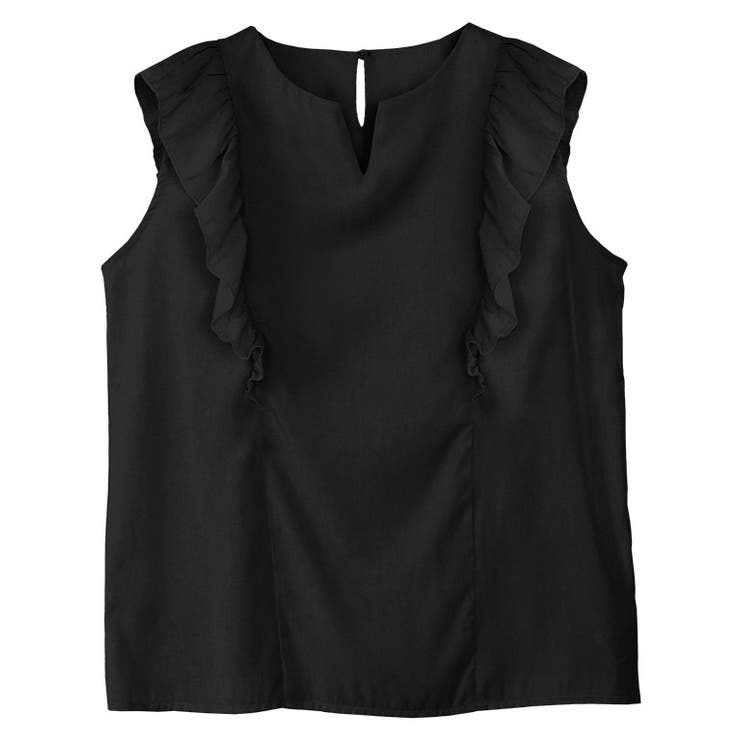 ブラック | ショルダーフリルキーネックブラウス ブラウス フリル | Pierrot