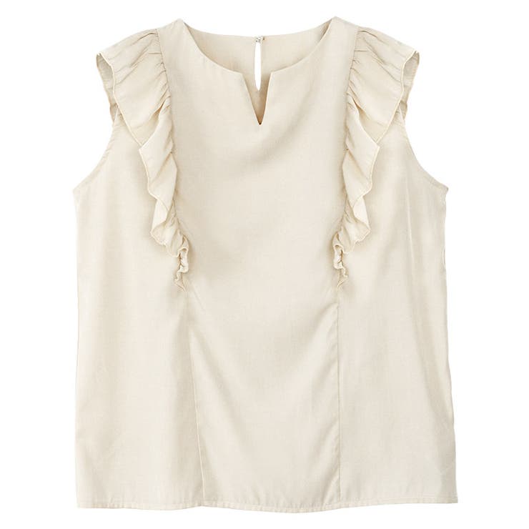 ライトベージュ | ショルダーフリルキーネックブラウス ブラウス フリル | Pierrot