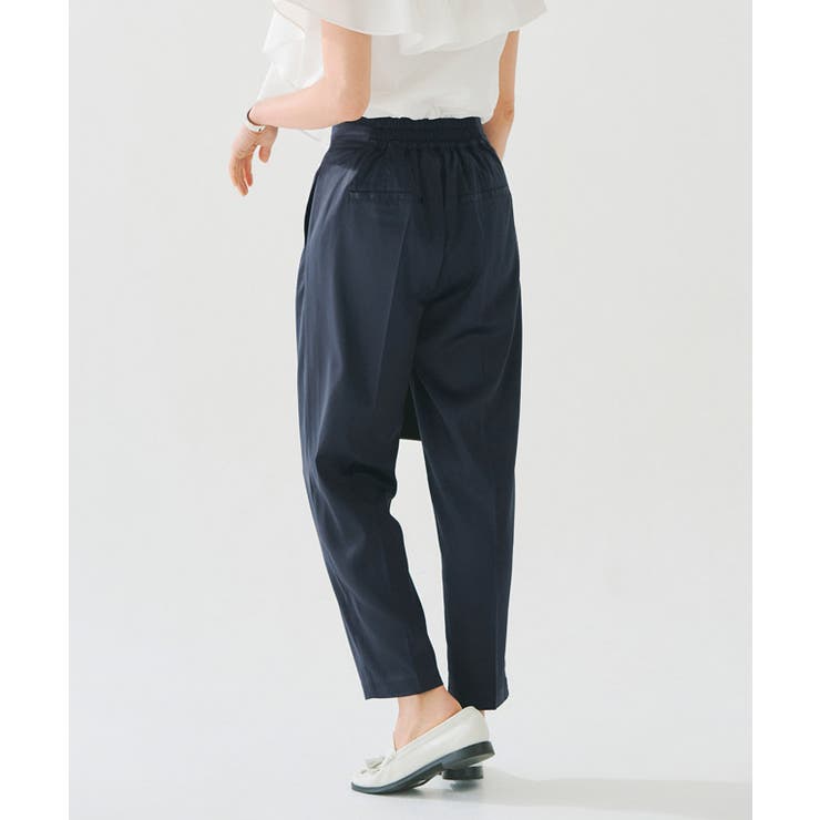 新品タグ付 22OCTOBRE タックテーパードパンツ ネイビー 40 イージーポンチ・タックテーパード/40代50代からのレディース