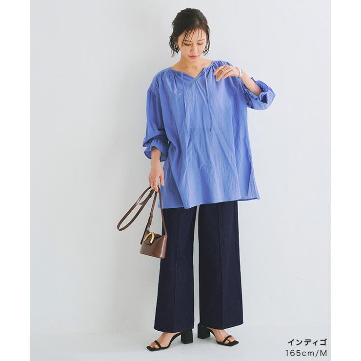 ピンタックスラックスデニムパンツ デニム パンツ[品番