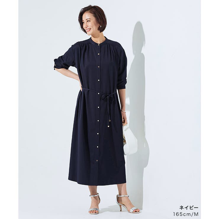 新品　HALUHIROINE　サイドボタンシャツワンピース　ネイビー　大きめ ゴールドボタンロングシャツワンピース ワンピース シャツワンピ