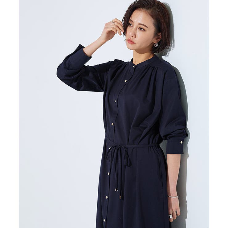 美品 ドゥロワー ノーカラー シャツワンピース シルクカシミヤ