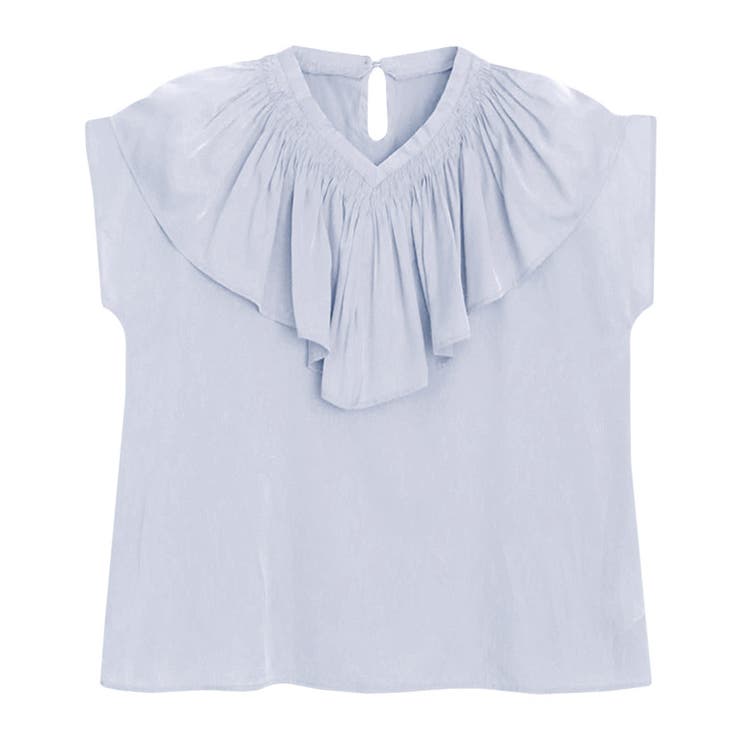 ライトブルー | シャーリングフリルカラーブラウス ブラウス フリル | Pierrot