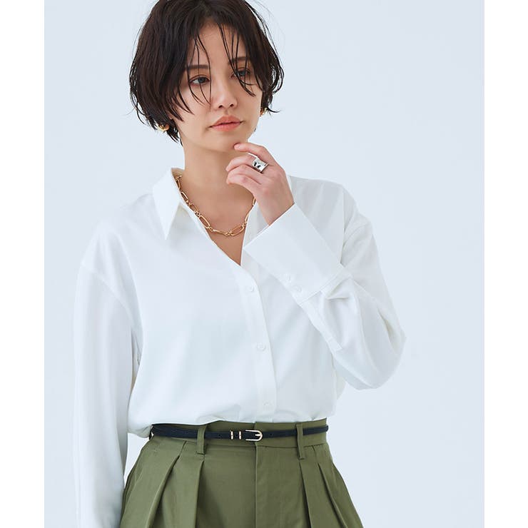 【2023AW】Brocante ヴィンテージサテングランモンシェットシャツ 白 サテンベーシックシャツ シャツ サテン[品番：PRTW0004498