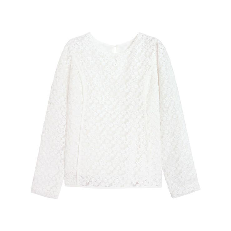 オフホワイト | 総レースパフスリーブペプラムブラウス ブラウス レース素材 | Pierrot