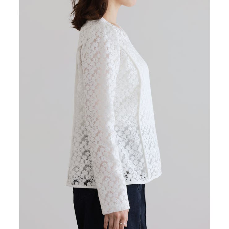 総レースパフスリーブペプラムブラウス ブラウス レース素材 | Pierrot | 詳細画像8 