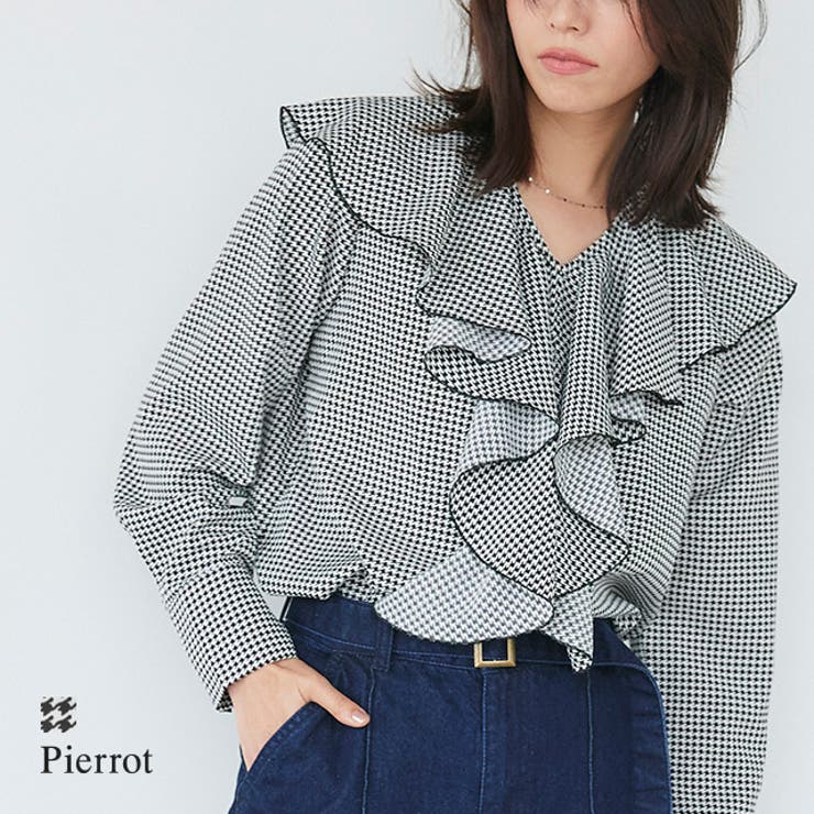 千鳥柄フリルブラウス 千鳥柄 フリル | Pierrot | 詳細画像1 