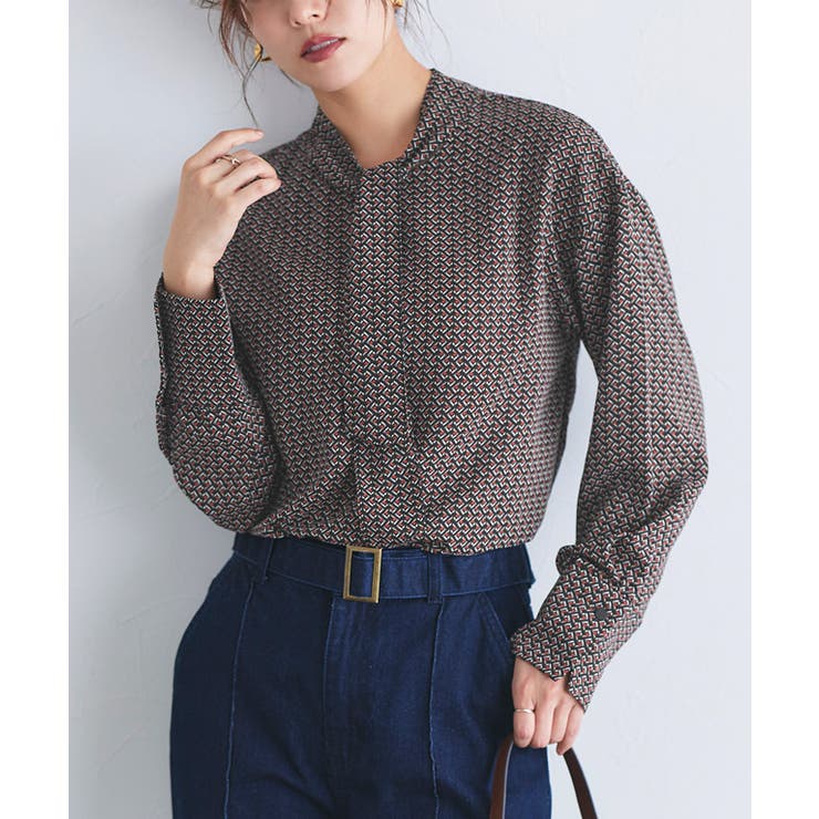 幾何学柄タイブラウス ブラウス 幾何学柄[品番：PRTW0005155]｜Pierrot